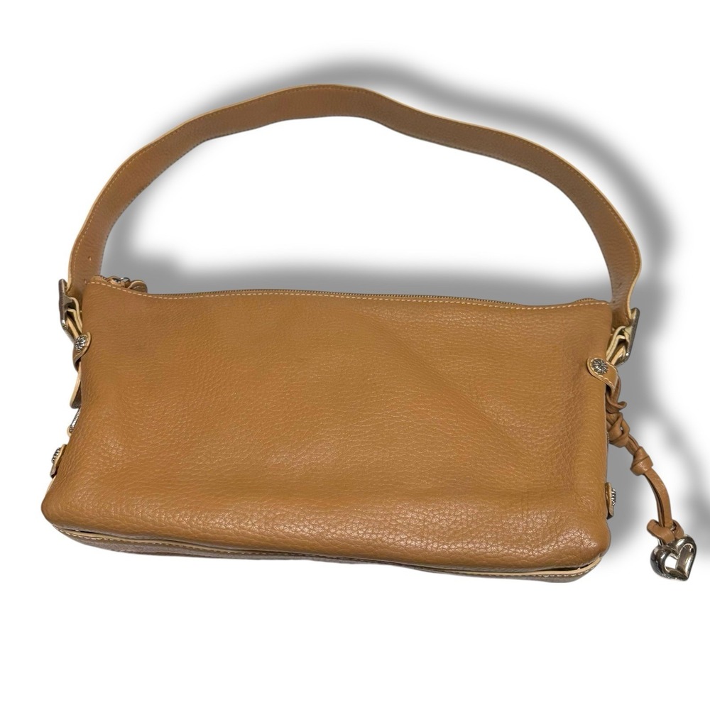 Vintage‎ BRIGHTON Leather Latte Vivica Zip Top Hobo Bag w/Silvertone Accents